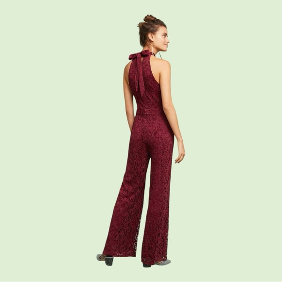 Anthropologie Lace Jumpsuit Ett Twa Sleevless Halter Tie Burgundy - Picture 2 of 9